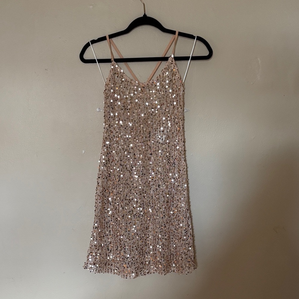 Hello Molly Glittering Champagne Mini Dress